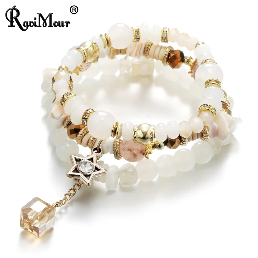 RAVIMOUR 3 шт./компл. колье bracciali Donna натуральный камень кристалл звезда браслеты и ювелирные женские браслеты богемный браслет ручной работы