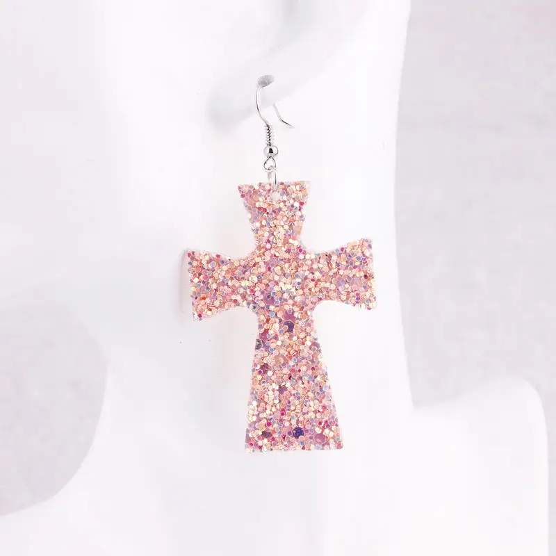 Большие блестящие кожаные серьги с крестом для женщин, модные ювелирные изделия, летние черные серьги - Окраска металла: Coral