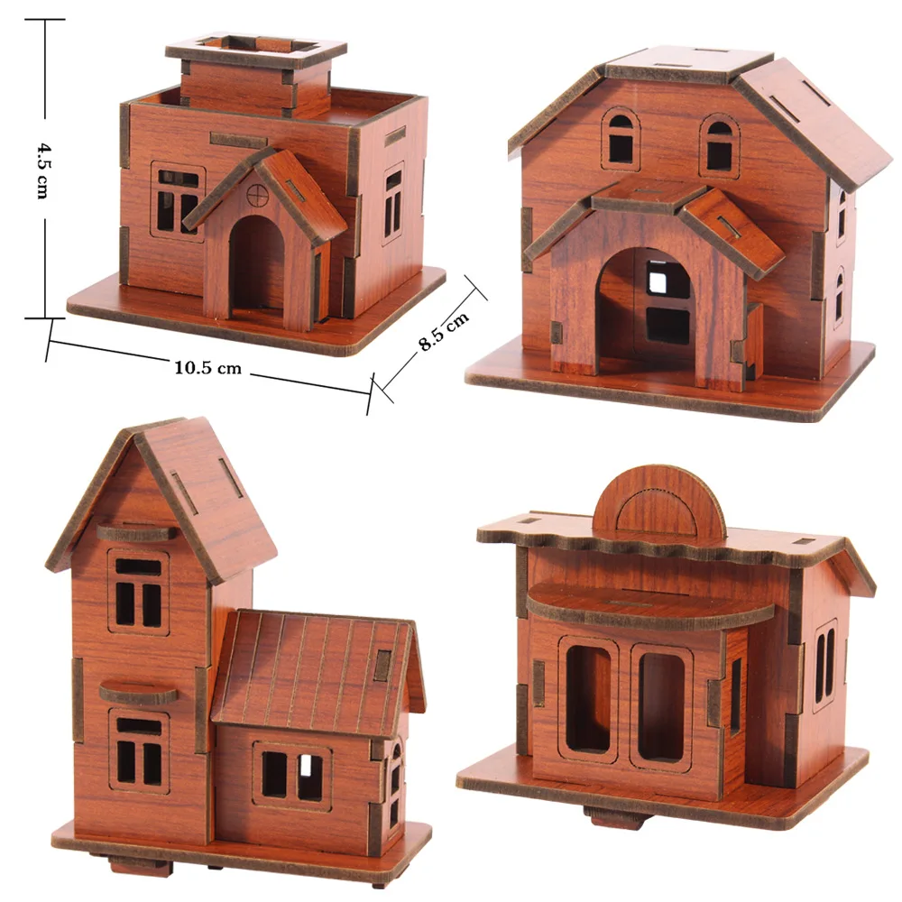 new education miniature home toys 3d puzzle wooden toys model buildings