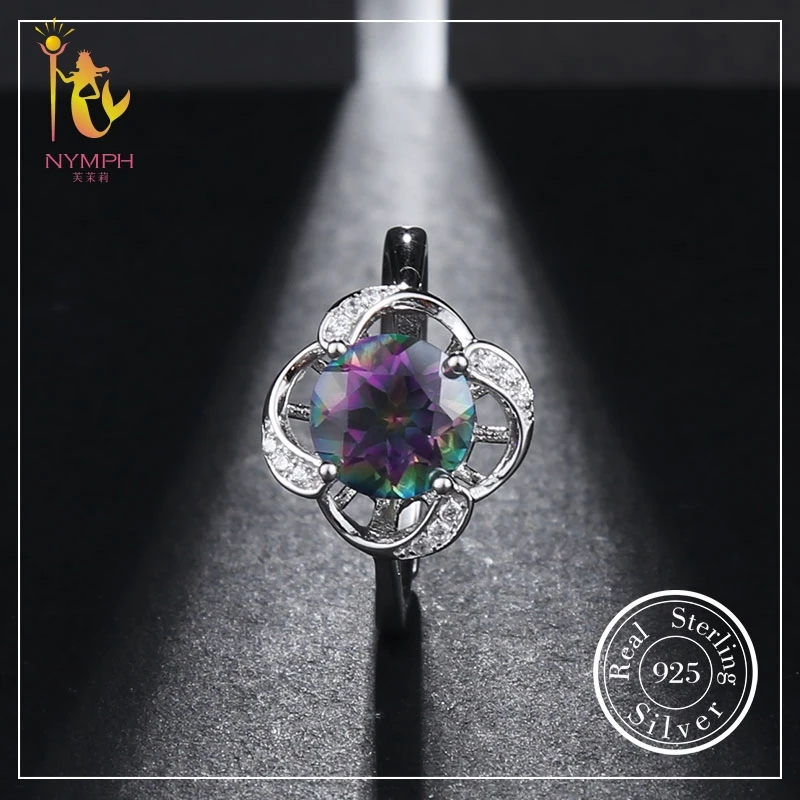 NYMPH Natural Gemstone Rings Fine Jewelry For Women 925 Sterling Silver Fire Mystic Topaz Crystal Rings Wedding Gift T240J
