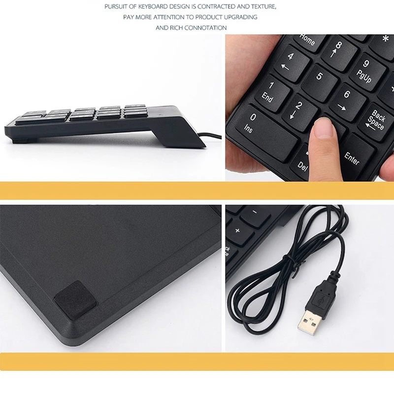 USB цифровая клавиатура, USB 18 ключ номер цифровые клавиши клавиатуры для ноутбука Настольный компьютер-черный
