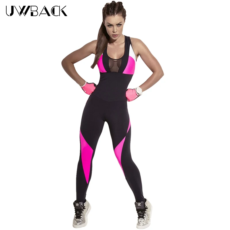 

2018 New Brand Women Jumpsuits Fitness Patchwork Black Summer Yuga Leggings Net Halter Sexy Playsuits Overalls Bodysuit, XB444