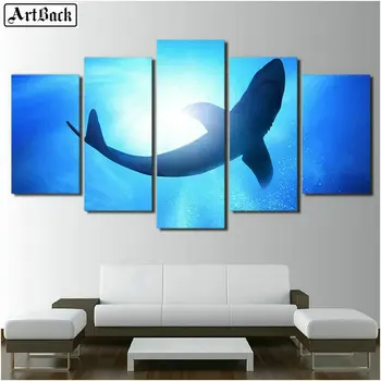 

5pcs diamond painting whale full square sea animal living room decoration kit crafts sticker fish icon 5 spell painting
