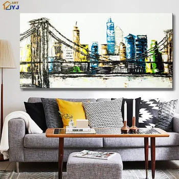 

JYJ ART from Artist Golden Gate Bridge Picture Hand Painted Modern Home Decoration Gift Oil Painting Wall Art No Framed SL036