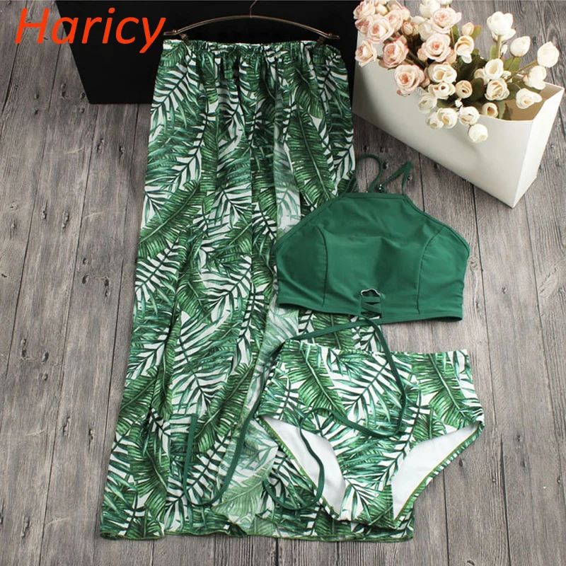 

Sexy Bandeau Bikinis 2018 New Green Leaf Bikini Swimsuits Push Up Swimwear Female Brazilian Bikini Set Bathing Suits Biquini
