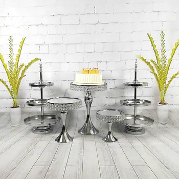 

5-8pcs/set Bling Bread Display Decorating Supplies Tools Dessert Plate Rack 3 Tier Wedding Metal Cake Stand