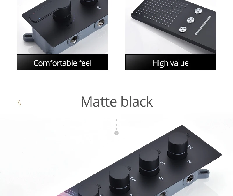 Rotating Water Led Shower Set 22 Waterfall Controller Black Shower System Massage Bath & Shower Faucets  (6)