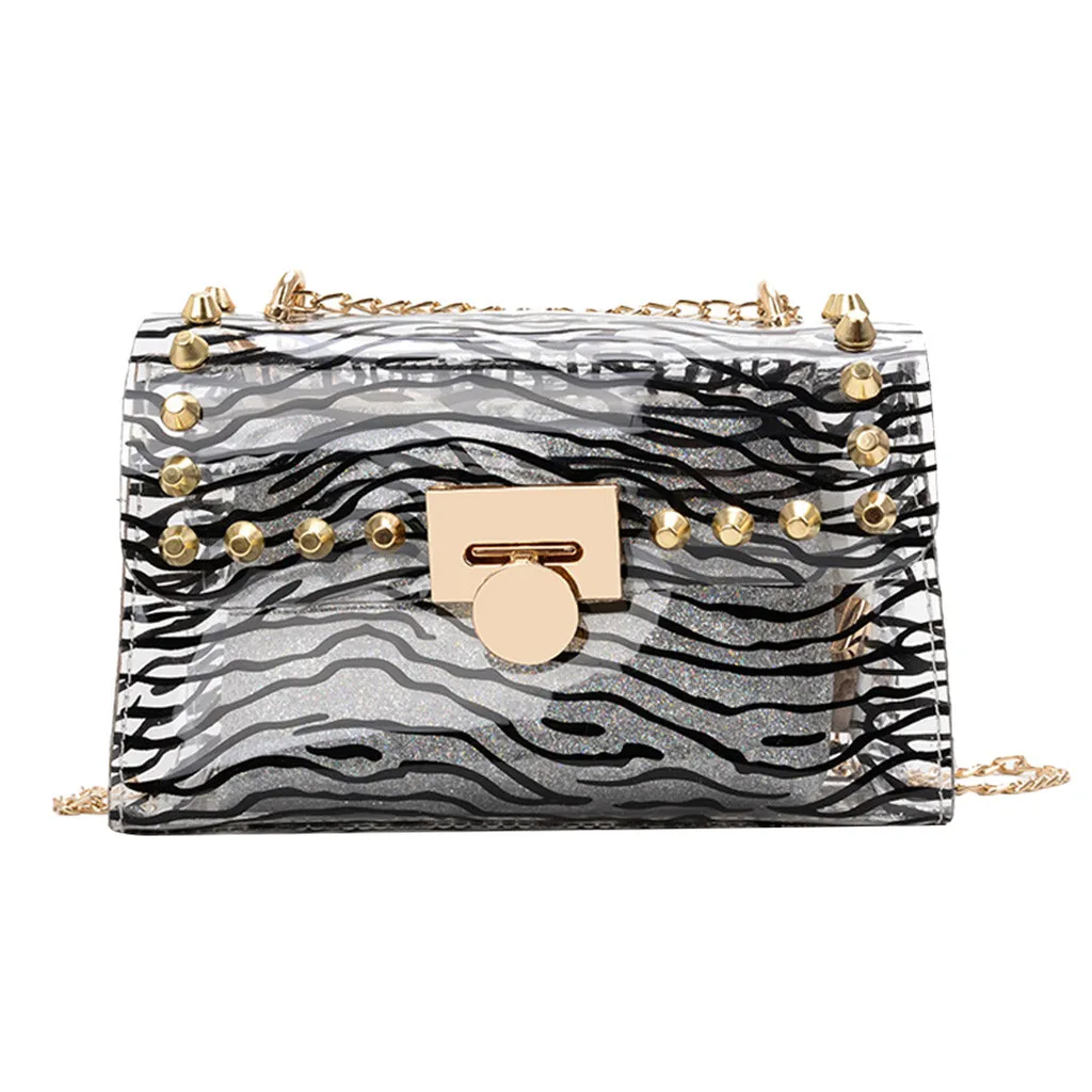 

Women's Fashion Jelly Transparent Bag Composite Package Chain Rivet Bag High Quality Casual High Capacity Shopping Bag