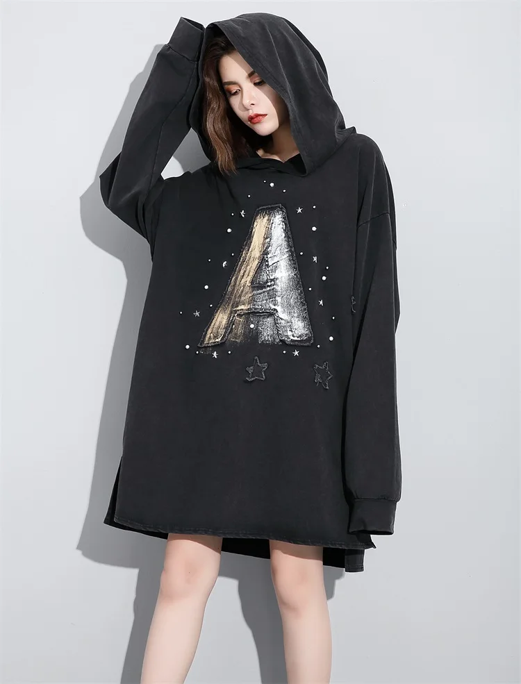

PRBYLDX Fashion Hooded Dress Women Punk Rock Oversized Vestido De Festa Plus Size Vintage Vestidos Women's Clothing Clothes Tops