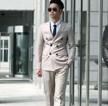 

(Jacket+Pants+Tie)2017 Double Breasted Mens Daily Life Wear New Arrival Business Men Suits Groom Tuxedos Wedding Men Suits