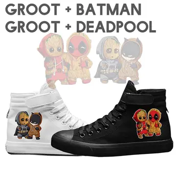 

New Pikachu Deadpool Groot Batman Pattern High Top Breathable Canvas Uppers Sneakers Male VelcroShoelace Personalise Teen A19516
