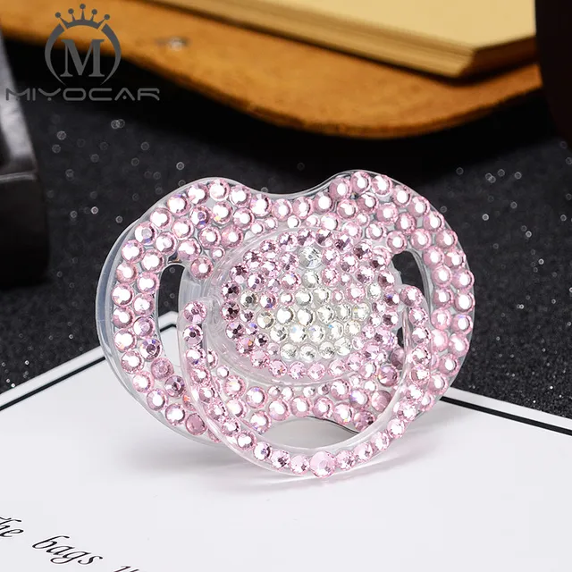 Miyocar Beautiful Pink Rhinestone With White Crown Bling Pacifier 