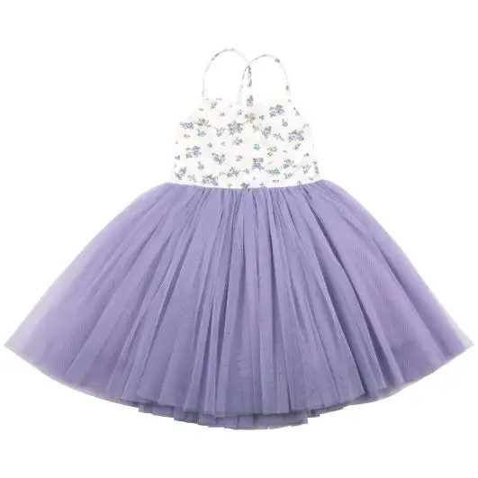 Flofallzique/винтажная хлопковая эластичная детская одежда с цветочным принтом и перекрестной спинкой для малышей; милые платья для девочек для рождественской вечеринки и свадьбы - Цвет: purple