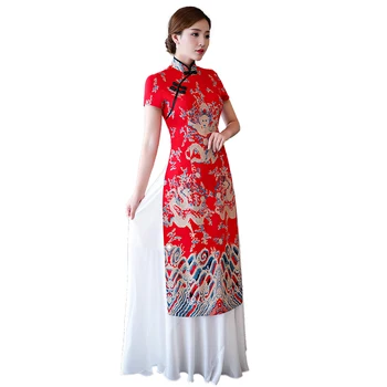 

2020 vietnam aodai vietnam traditional dress vietnam clothing ao dai long red cheongsam dress chinoise modern cheongsam