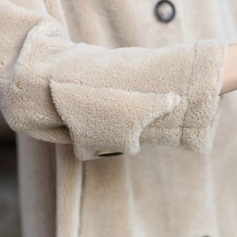 Perfect AYUNSUE Sheep Shearling Jacket  Women Real Wool Fur Coat  2019 New Female Long Warm  Overcoat chaqueta mujer invierno LX2377 4