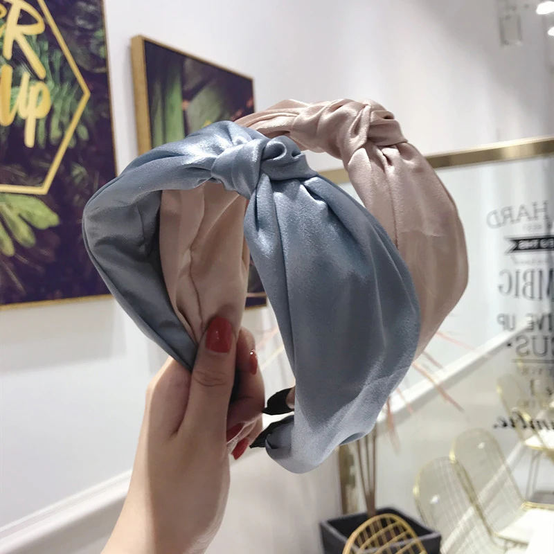 Temperament Solid Color Knotted Hair Bands for Women Double Layer Hairband Hair Bows for Girls Headband Flower Crown Head Wrap