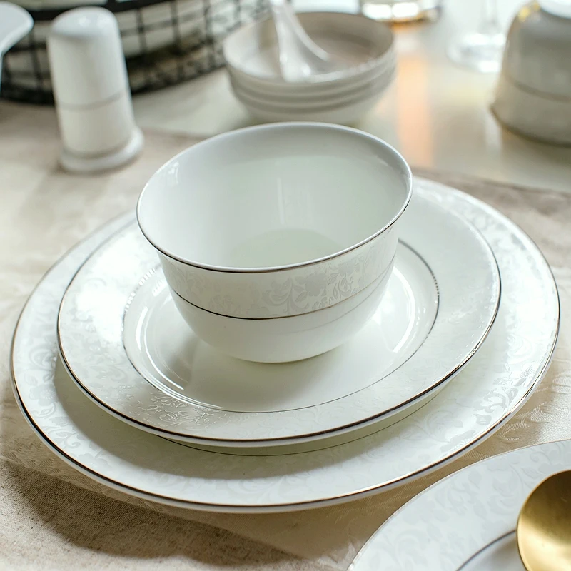 

3pcs set, 8inch + 10inch + 4.5inch, real bone china borden servies plate and bowl set, ceramic serving platter, dinner bowl set