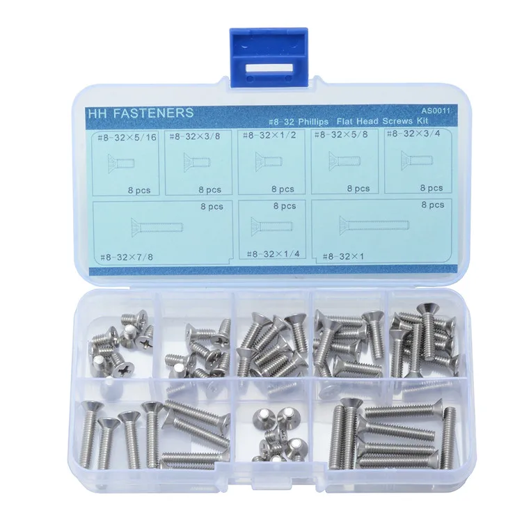 64 шт. #8 32 UNC Phillips Набор винтов с плоской головкой из нержавеющей стали|machine screws|screw