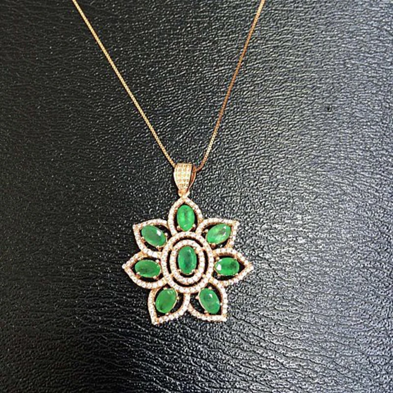 Ожерелье QI xuan_trendy jewelry_colombian зеленый каменный цветок necklaces_rose золото Цвет кулон necklaces_factory непосредственно продаж
