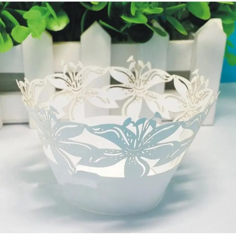 50pcs Lily Flowers Cupcake Wrappers Cup Cake Muffin Paper Wrapper 