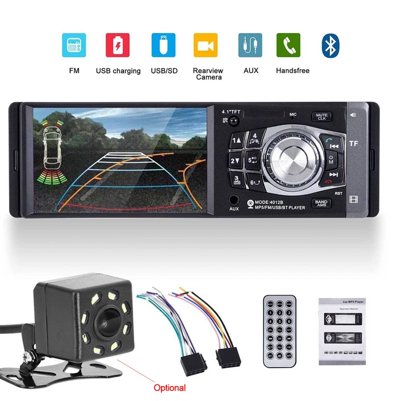 4.1" Car Radio Stereo MP5 Player Bluetooth Rear View Camera FM