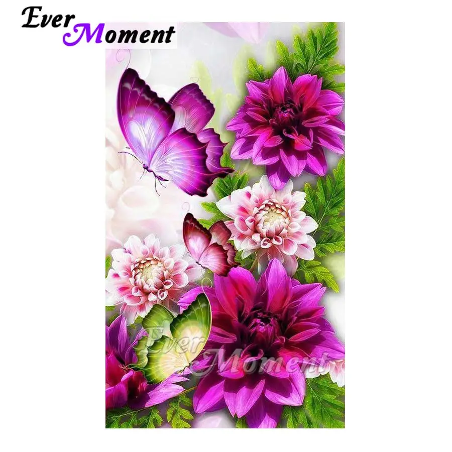

Ever Moment Diamond Painting Butterfly Decoration Home Diamond Mosaic Pink Flower Full Picture Of Rhinestones Kits Art ASF1055