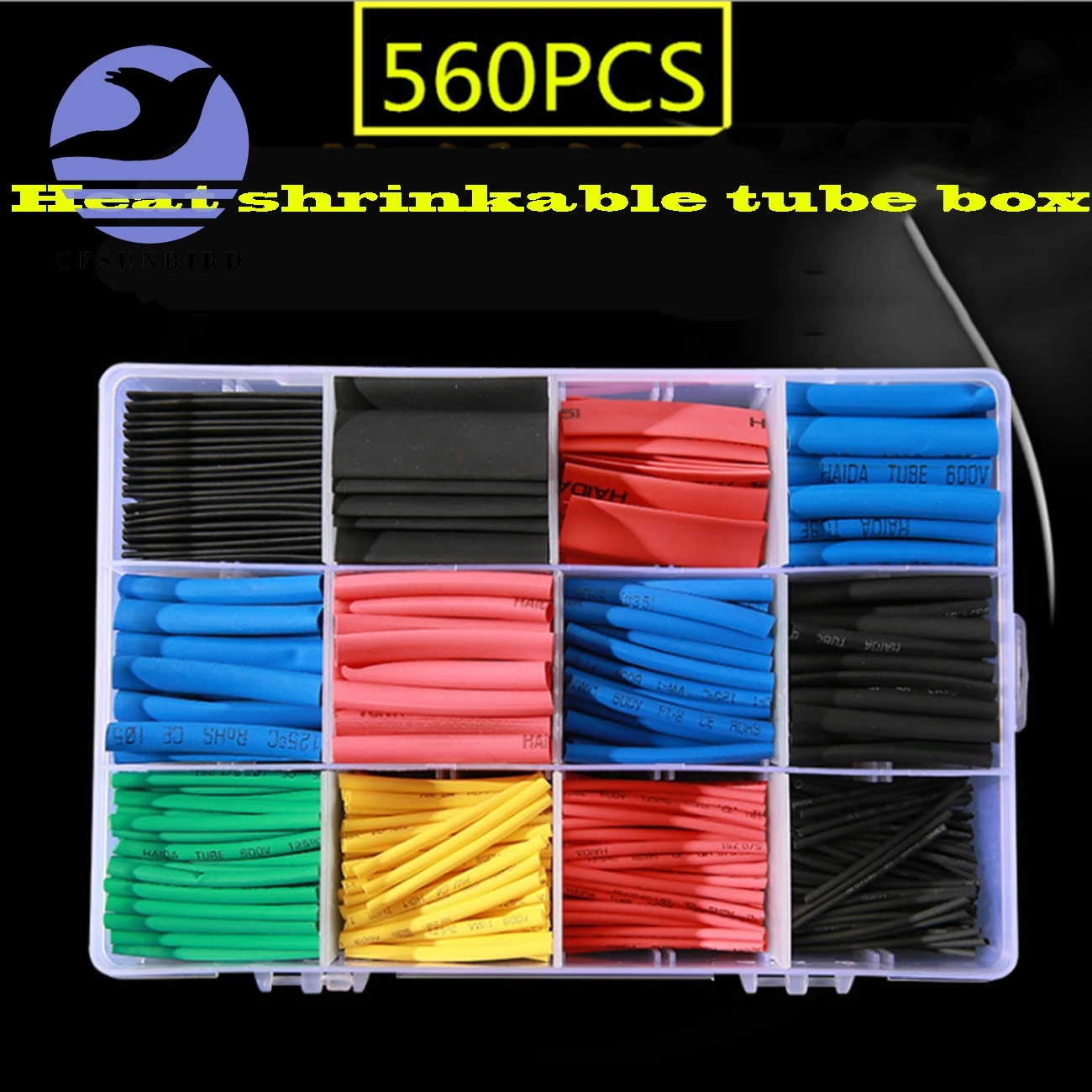 

560 Pcs Heat Shrink Tubing 2:1 Electrical Wire Cable Wrap Assortment Electric Insulation Tube Kit With Box