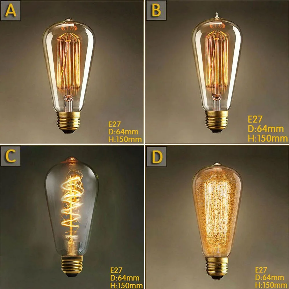 220V 240V E27 40W Edison Bulb ST64 vintage retro carbon bulb