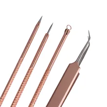 4 шт./компл. уход за кожей угревая сыпь розовое золото выталкиватель экстрактор для прыщей иглы косметический уход за кожей лица