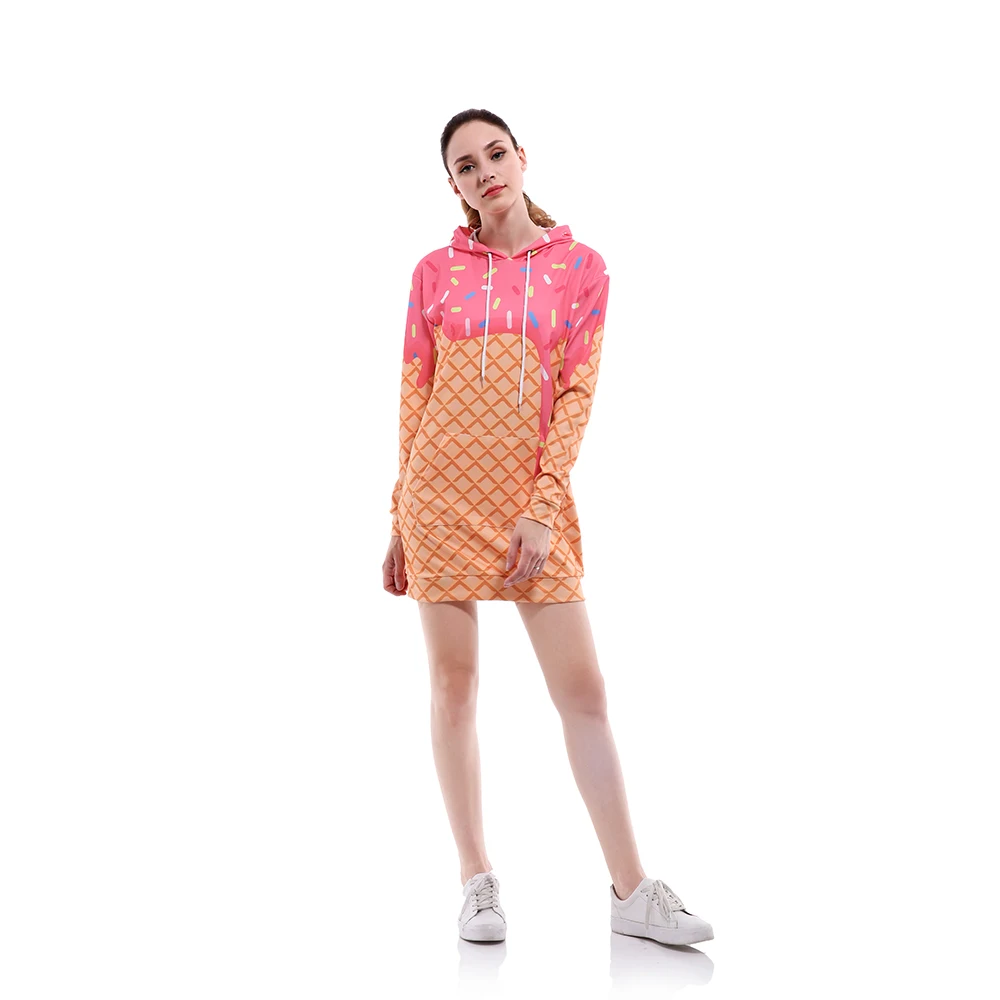 Buteefull 2018 New Long slim hoodie pocket hoodie 3D Pink ice cream printed hoodies female long sleeve new hoodie Slim Stylish