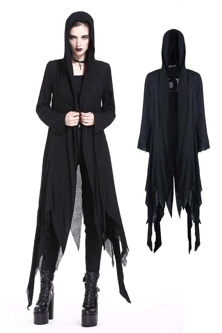Готический вампир представление женский черный длинный плащ асимметричное Отверстие Вязать Нерегулярные Хэллоуин ведьма верхняя одежда пальто