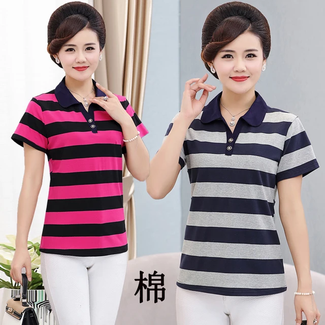 2018 Mother Wear Summer Casual Lapel POLO Shirt Middle-aged Women Short-sleeved T-shirt Middle-aged Women's Tops 1