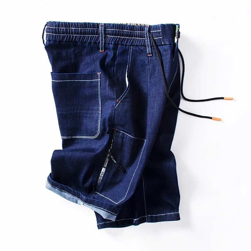 Summer Men Jeans Loose Stretch Pockets Pleated Men Denim