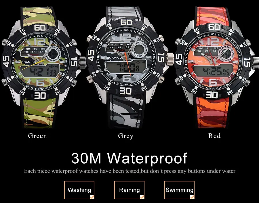 BOAMIGO Brand Fashion Dual Display Watches Mens Sports Watch Rubber Band Digital Analog LED Wristwatch Gift Clock 30M Waterproof (6)