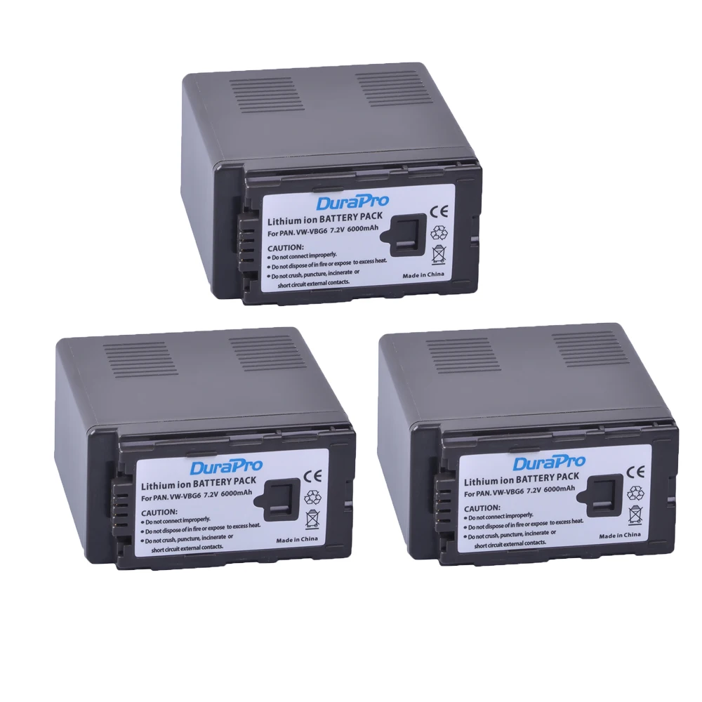 

DuraPro 3pcs 6000mAh VW-VBG6 VW VBG6 Battery For Panasonic AG-HMC71MC AG-HMC43MC AG-HMC155 AG-HMC83MC AG-HMC-150CM AG-HMC70U