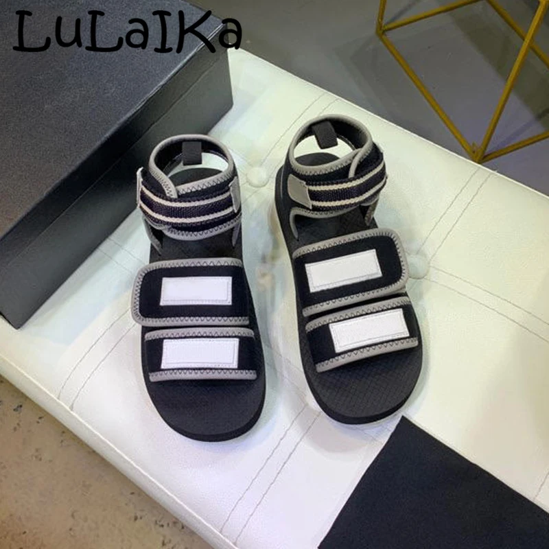

2019 Fashion Woman Black White Spell Color Shoes Comfortable Summer Round Head Outdoor Lady Party Sandals