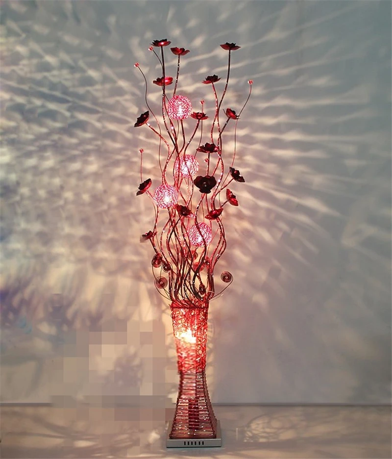 Красивая ваза напольная лампа короткое модное домашнее освещение алюминиевый ручной работы провод напольный свет красный, золотой, фиолетовый, серебристый, черный светодиодный светильник