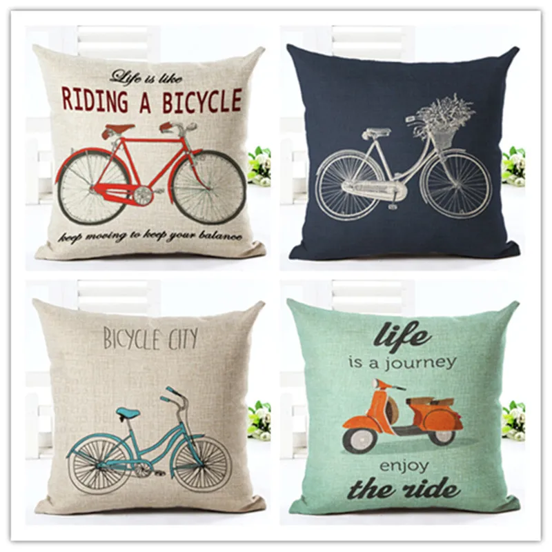 

Bike Pattern Printed Cotton Linen Pillowcase Decorative Pillows Cushion Use For Home Sofa Car Office Almofadas Cojines