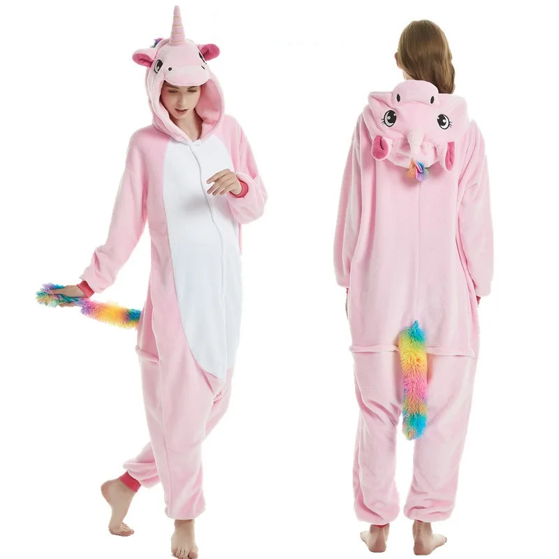Cena Ciepła piżama w zwierzątka zestawy dorosłych pijama unicornio Stitch kobiety mężczyźni zima bielizna nocna Cosplay Onesie Unisex zamek z kapturem Homewear