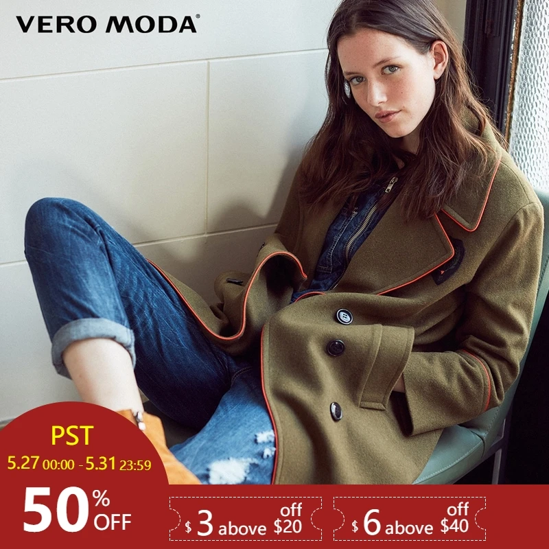 

Vero Moda Lapel Double-breasted Woolen Overcoat | 317427510