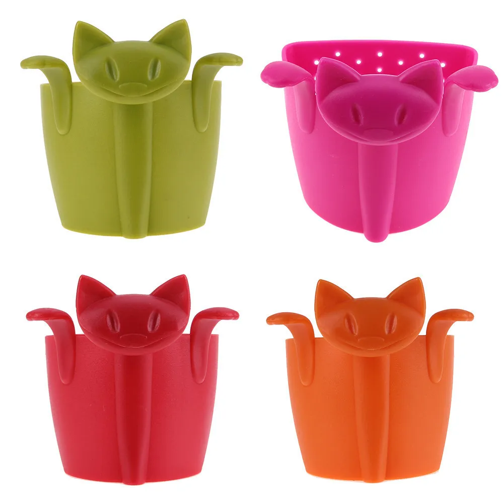 

Cartoon Cat Shape Tea Infuser Silicone Rubber Loose Tea Leaf Strainer Herbal Spice Filter Diffuser Kitchen Tools Gadget 4 Colors