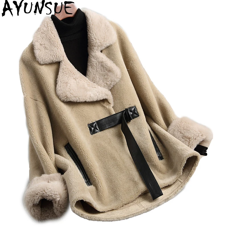 Buy AYUNSUE Women's Lamb Wool Jackets 2019 Short Sheep Shearing Coats Real Wool
