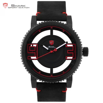 

Megamouth Shark Sport Watch Black Red 3 D Special Transparent Designer Top Brand Luxury Leather Band Quartz Men Watches /SH542
