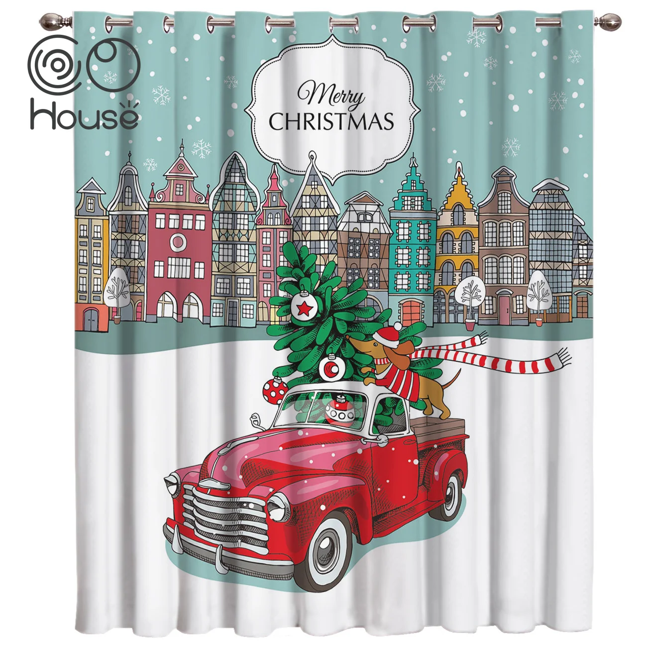 

COCOHouse Christmas City Happy New Year Room Curtains Large Window Window Curtains Dark Living Room Curtains Outdoor Floral Fabr