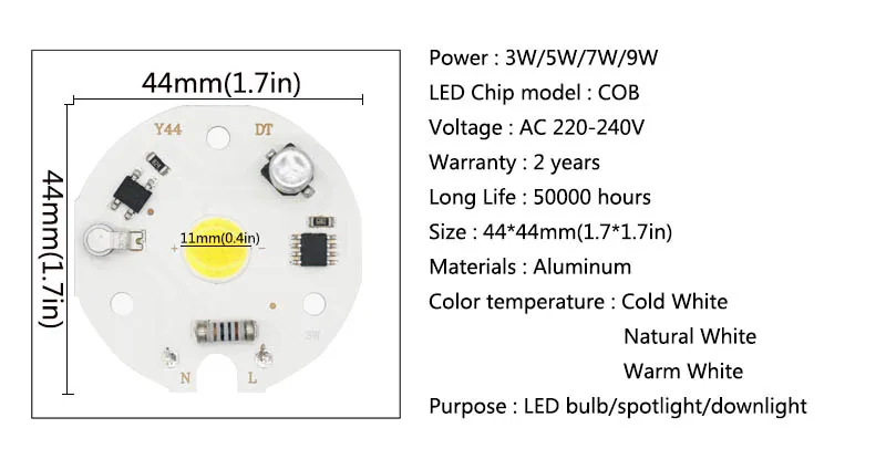 Светодиодный COB Чип SMD светильник 3W 5 Вт 7 Вт 9 Вт 15 Вт RGB светодиодный ac220в нет необходимости светодиодный драйвер умная лампочка с ИС лампа для точечной лампы светодиодный