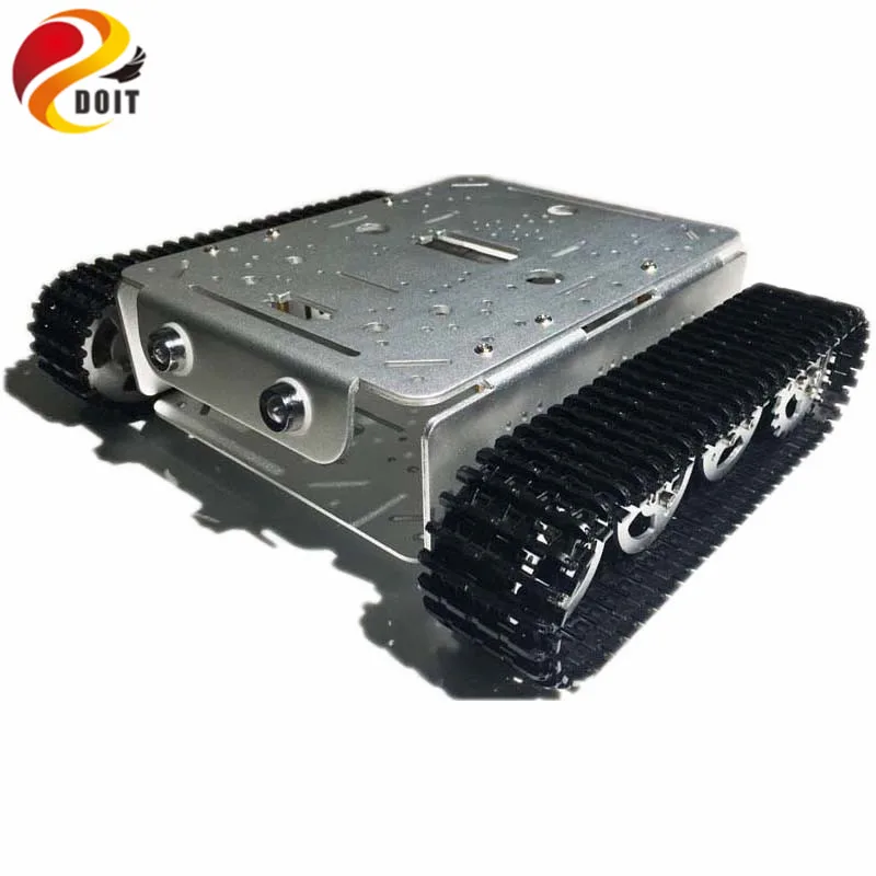 4WD Tracked Robot Smart Chassis with Aluminum Alloy Wheels/Frame 2 Motors for Modification Tank Model Robot Project RC Toy
