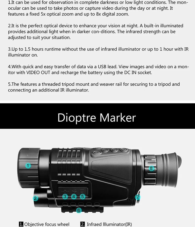 Monocular Night Vision infrared Digital Scope for Hunting Telescope long range with built-in Camera Shoot Photo Recording Video