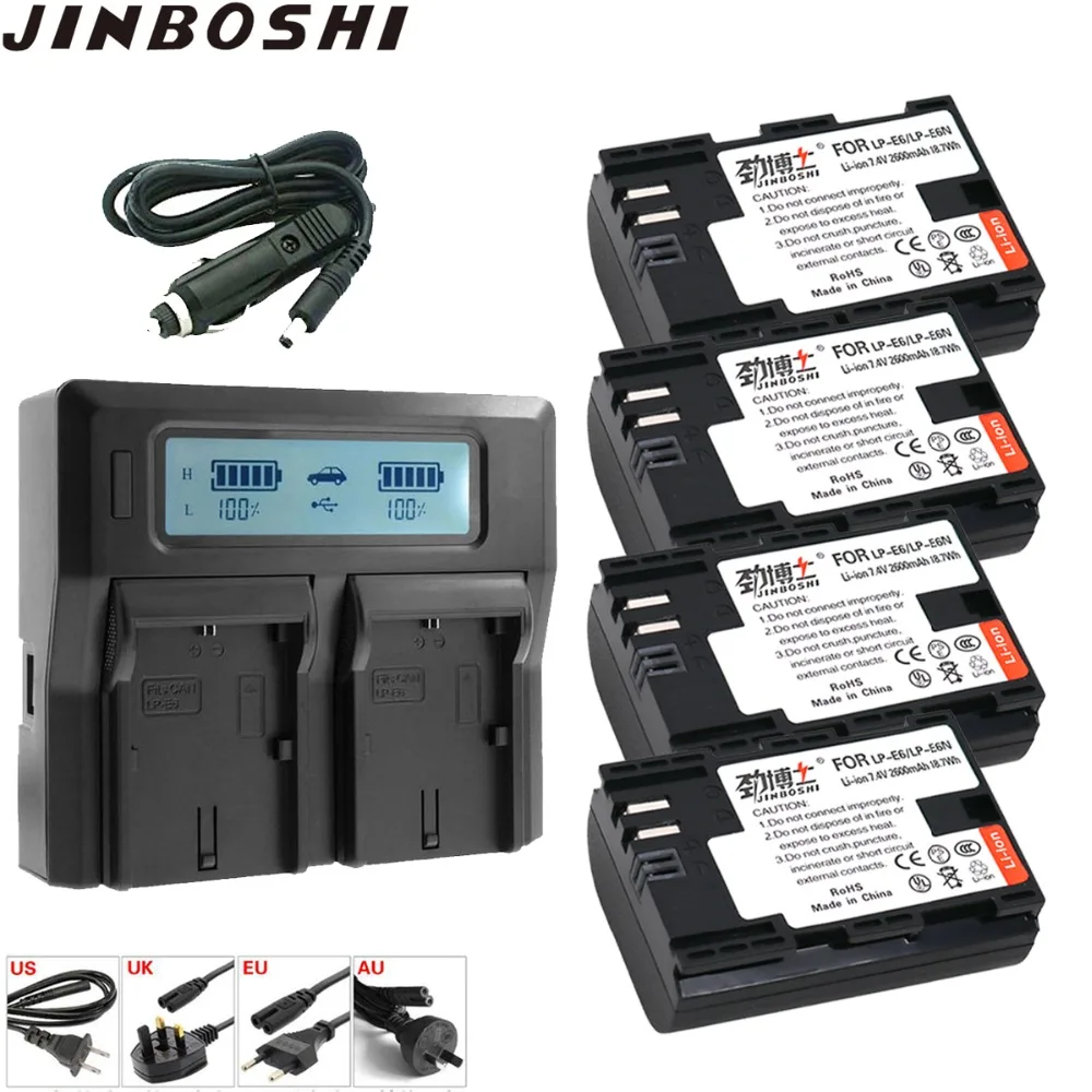 

4x 2600mAh LP E6 E6N LP-E6 Battery + LCD Dual Charger For Canon EOS 5DS 5D Mark II 5D Mark III IV 6D 7D 60D 60Da 70D 80D 5DSR 7D