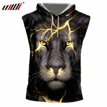 UJWI, мужская майка с капюшоном, с принтом «Король Лев», 3D жилет с капюшоном, мужская майка для бодибилдинга, фитнеса, облегающая, худи без рукавов, Майки
