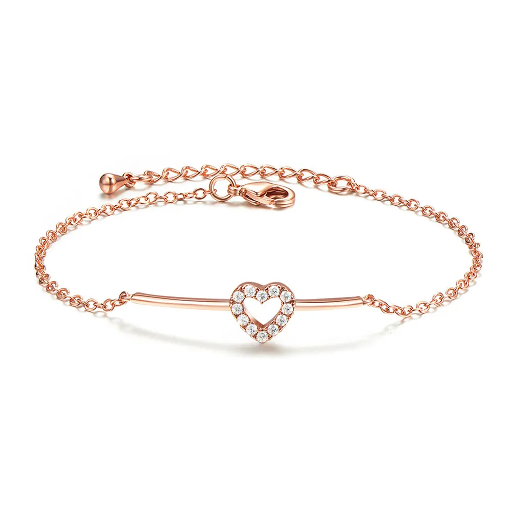 

Rose gold bracelet women Simple Adjustable chain crystal Hollow Charming Heart Bracelets&Bangles fashion Jewelry gift for Women